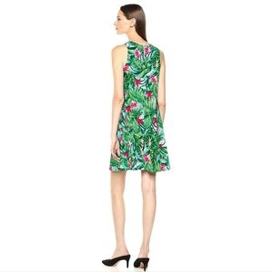 Cappagallo Gwen Floral‎ Tropical Midi Dress Sz M Green Sleeveless Stretch Summer